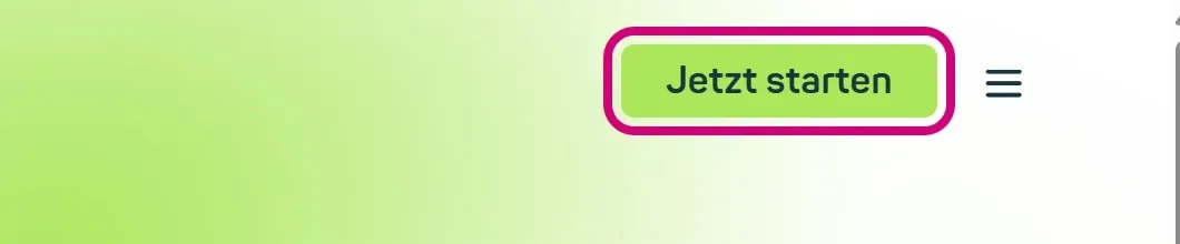 Die Kopfzeile von mailbox.org. Der grüne Knopf „Jetzt starten“ oben rechts ist markiert.